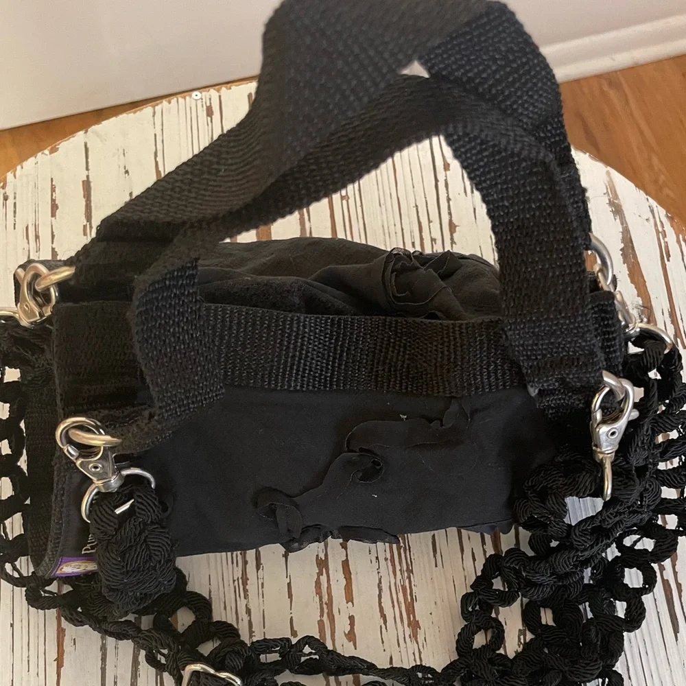 Black Floral Puppy Purse and Harness Large
